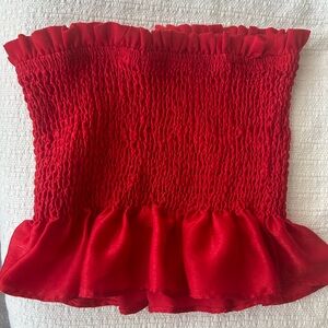 Red strapless ruffle shirt